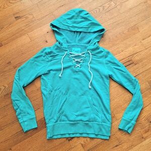American Eagle Outfitters Teal Lace-Up Hoodie Sz XS